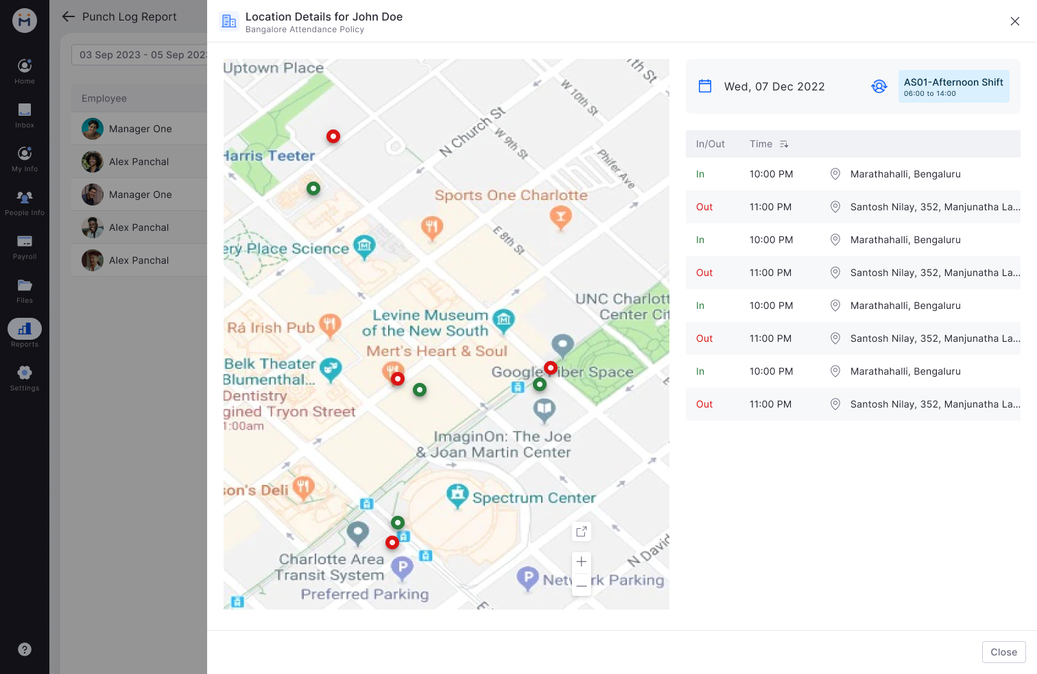 Visual - Location Details punch log