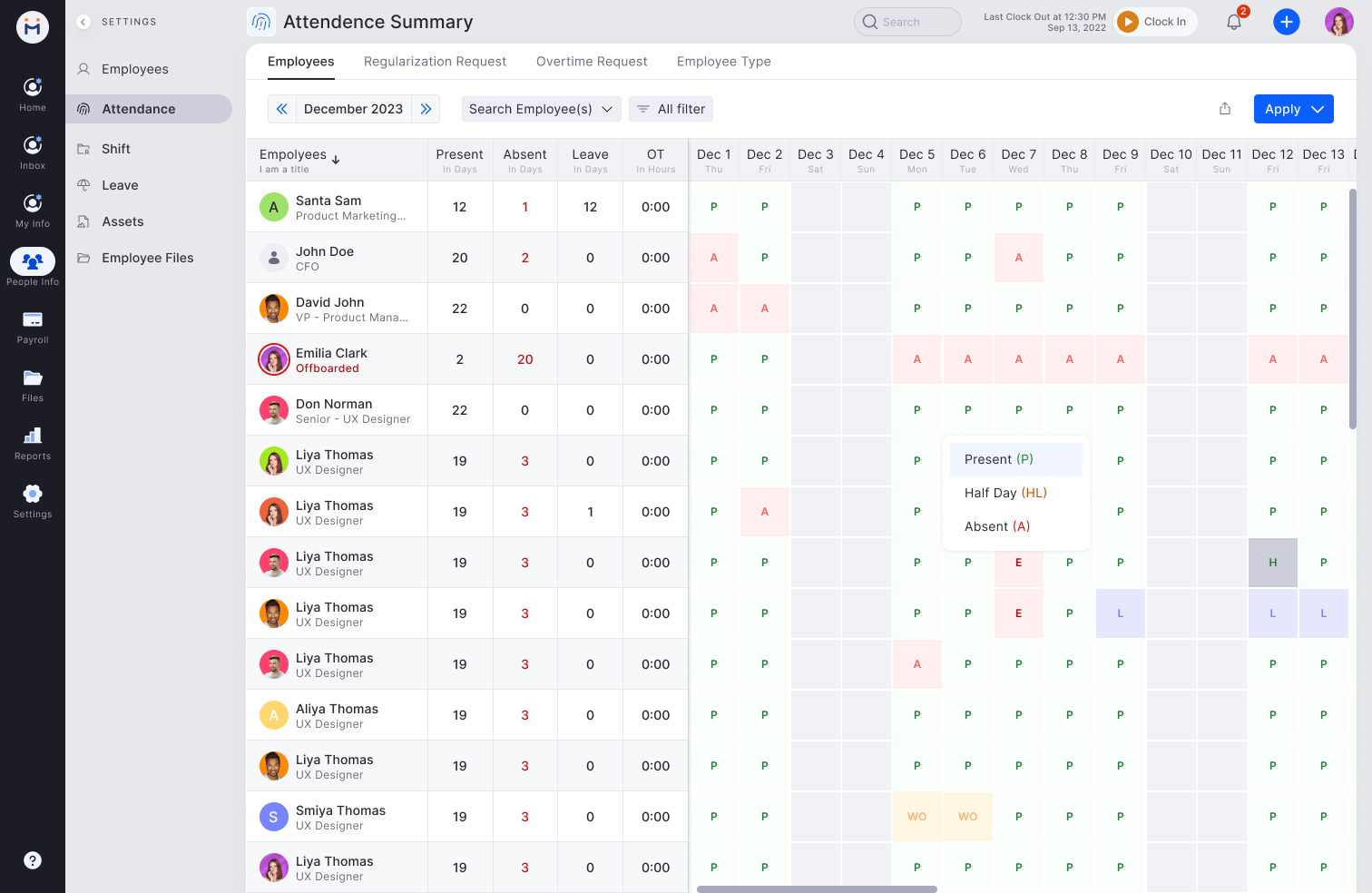 Visual - Attendance Summary calendar