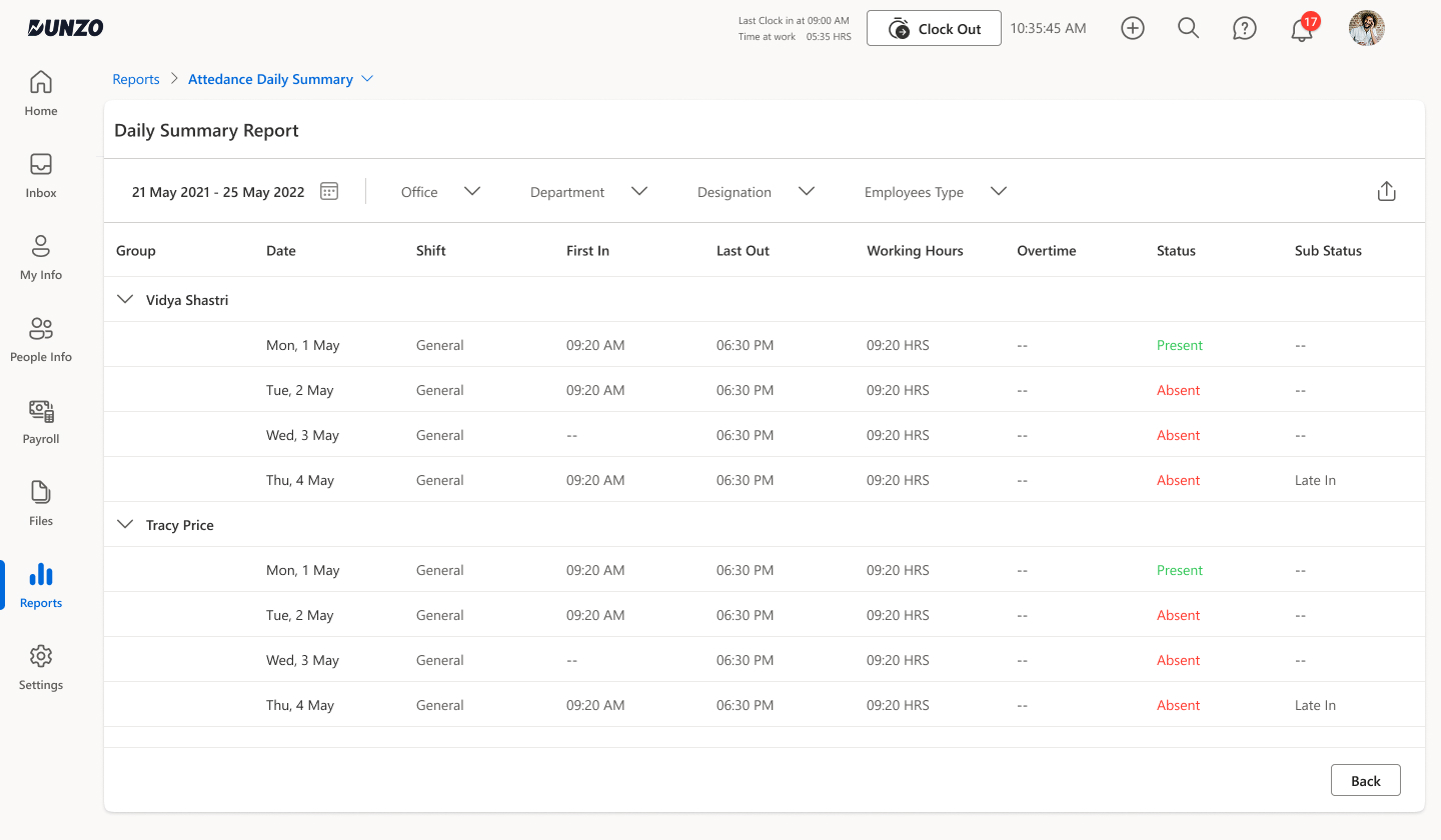 Visual - Daily Summary Report with data