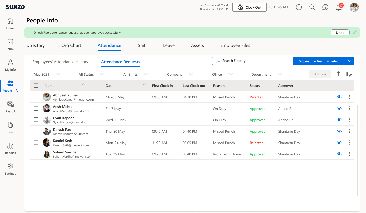 Wireframe - Attendance Requests list