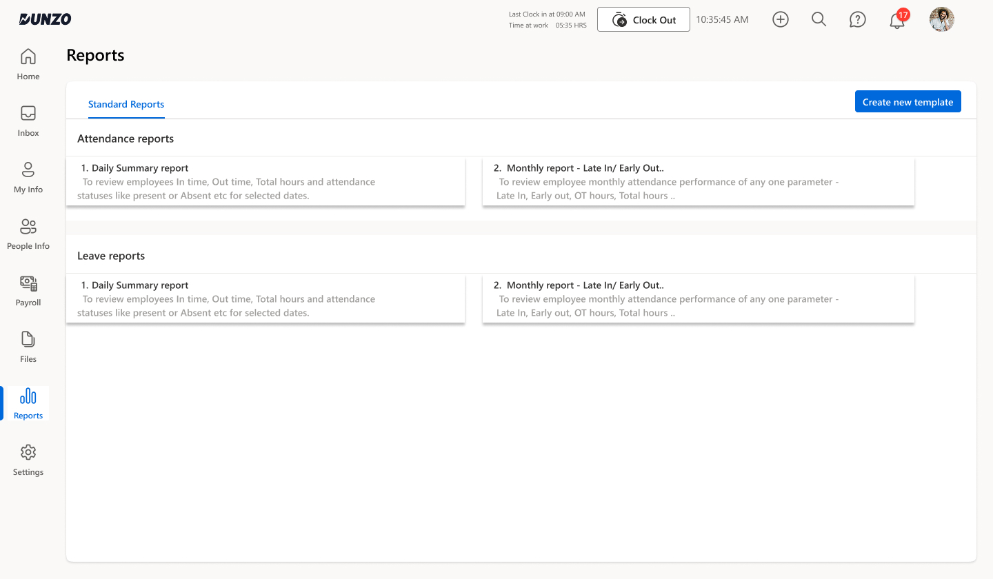 Wireframe - Reports menu