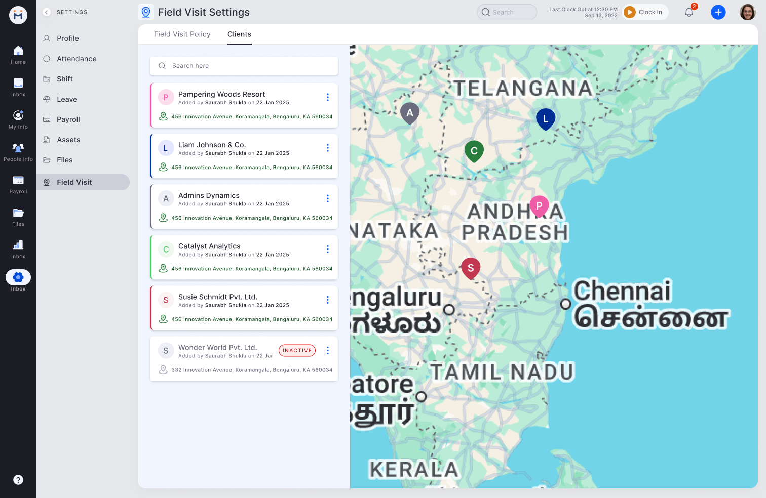 Web visual - Settings clients with map