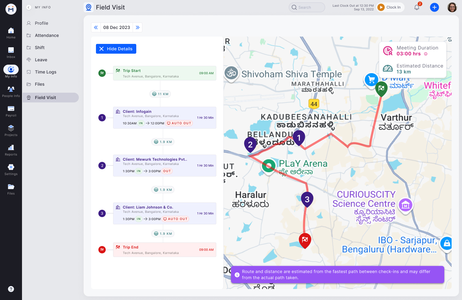 Web visual - Timeline detail with route