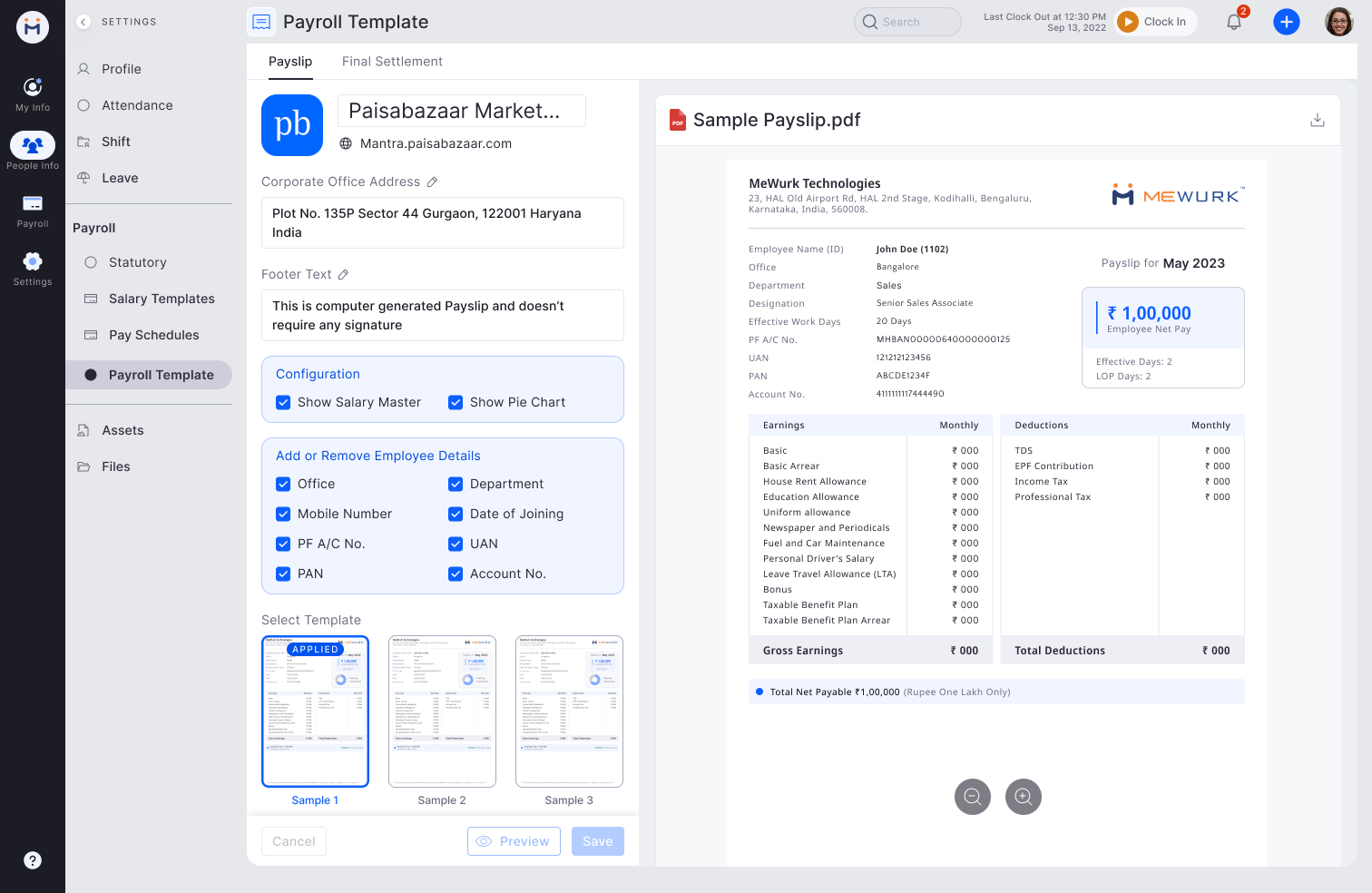 Web - Payslip template builder